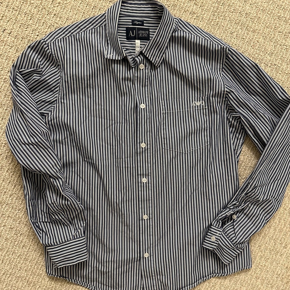 Armani Exchange Men's Shirt with Black and White Stripes